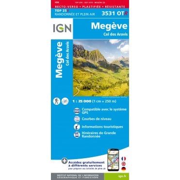 3531OTR - Megève / Col des Aravis (Waterproof) map