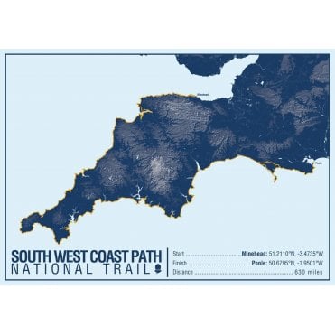 South West Coast Path National Trail Map Print
