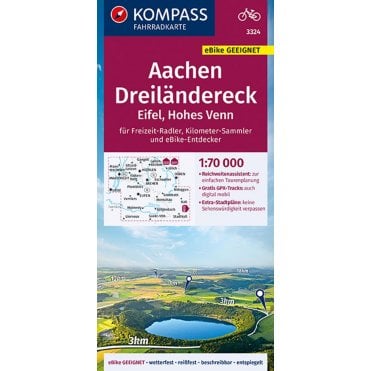 Aachen, Dreilandereck, Eifel, High Fens | Kompass cycling map 3324