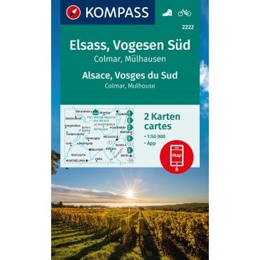 Alsace, Southern Vosges, Colmar, Mulhouse, Mulhous (2 map set) | Kompass hiking map 2222