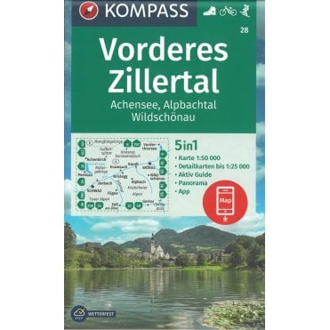 anterior Zillertal, Lake Achen , Alpbachtal valley, Wildschonau | Kompass hiking map 28