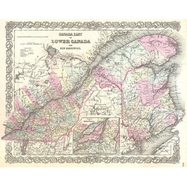 Colton Map of Canada East or Quebec (1855)