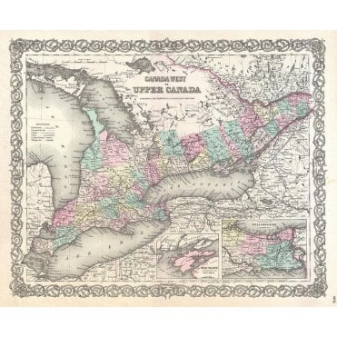 Colton Map of Upper Canada or Ontario (1855)