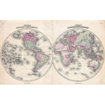 Johnson Map of the World on Hemisphere Projection (1862)