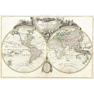 Lattre and Janvier Map of the World on a Hemisphere Projecti