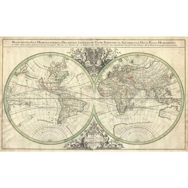 Sanson Map of the World on Hemisphere Projection (1691)