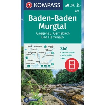Baden-Baden, Murgtal, Gaggenau, Gernsbach, Bad Herrenalb | Kompass hiking map 872