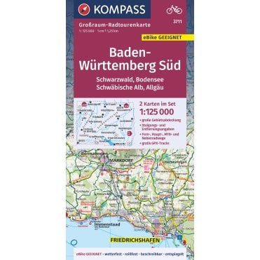 Baden-Wuerttemberg South, Black Forest, Lake Constance, Swabian Alb, Allgau | Kompass cycle tour map 3711