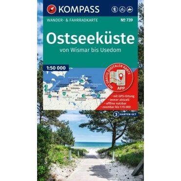 Baltic coast of Wismar to Usedom (3 map set) | Kompass hiking map 739