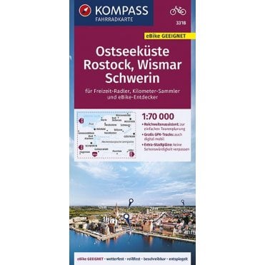 Baltic coast, Rostock, Wismar, Schwerin | Kompass cycling map 3318