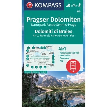 Braies Dolomites, Fanes-Sennes-Braies Natural Park, Dolomiti di Braies, Fanes-Senes-Braies Natural Park | Kompass hiking map 145