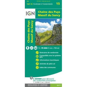 Chaîne des Puys - Massif du Sancy - IGN TOP75, map 75015