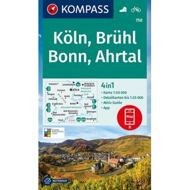 Cologne, Bruehl, Bonn, Ahrtal | Kompass hiking map 758