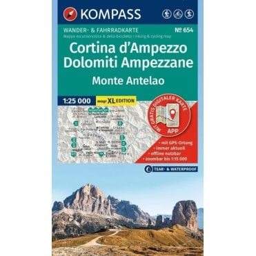 Cortina d'Ampezzo, The Ampezzo Dolomites | Kompass hiking map 654