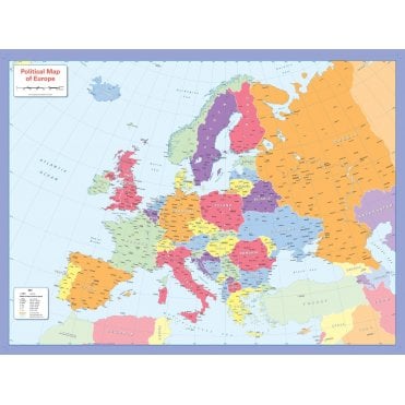 Colour blind friendly Political Wall Map of Europe