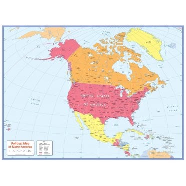 Colour blind friendly Political Wall Map of North America