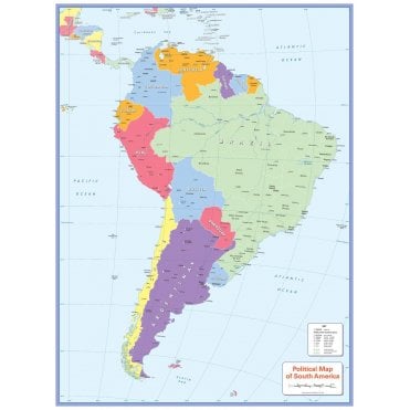 Colour blind friendly Political Wall Map of South America