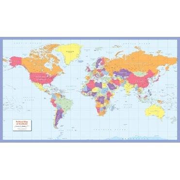 Colour blind friendly Political Wall Map of the World - Larg