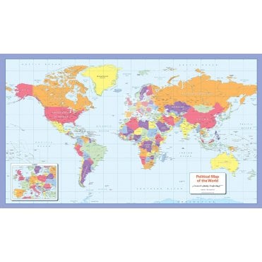 Colour blind friendly Political Wall Map of the World