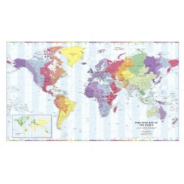 Colour Blind Friendly Time Zone Wall Map of the World - Larg