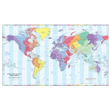 Colour Blind Friendly Time Zone Wall Map of the World