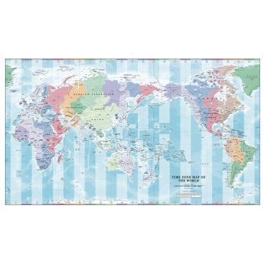 Pacific Centred Time Zone Wall Map of the World
