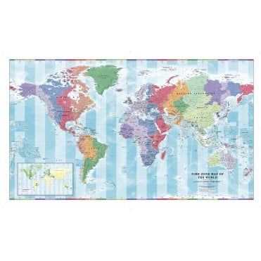 Time Zone Wall Map of the World - Large