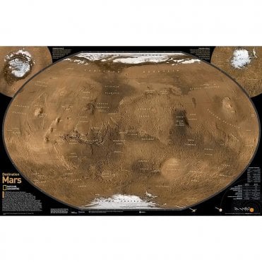 Destination Mars: 2 sided Wall Map (31.25 x 20.25 inches)