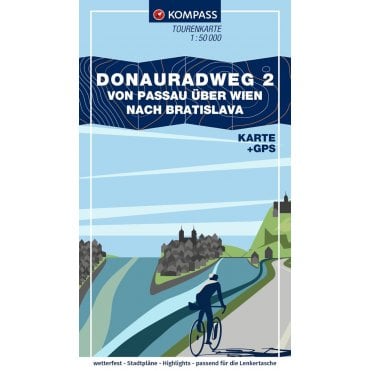 Donau cycle route 2, From Passau uber Wien to Bratislava - Kompass cycle tour map 7004