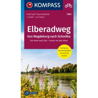 Elbe cycle route 1 of 2: From Schmilka to Magdeburg - Kompass cycle tour map 7001