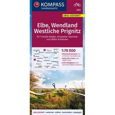 Elbe, Wendland, Western Prignitz | Kompass cycling map 3321