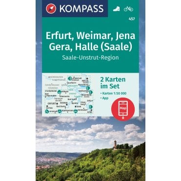 Erfurt, Weimar, Jena, Gera, Halle (Saale) (2 map set) | Kompass hiking map 457