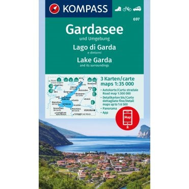 Garda Area, Lake Garda and its surroundings (3 map set) | Kompass hiking map 697