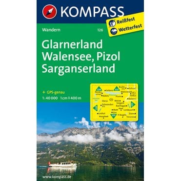 Glarnerland, Walensee, Pizol, Sarganserland | Kompass hiking map 126