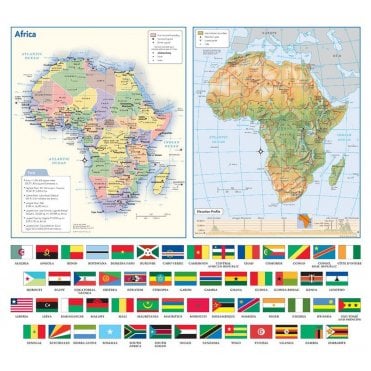 Africa Political & Physical Continent Map with Country Flags