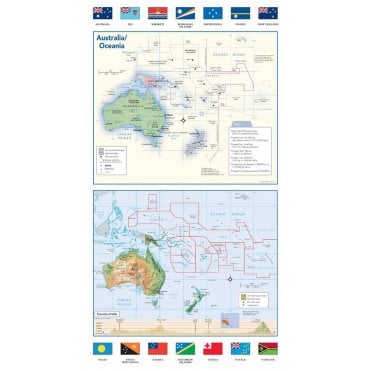 Australia and Oceania Political & Physical Continent Map wit