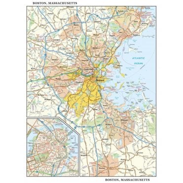 Boston, Massachusetts Wall Map, large