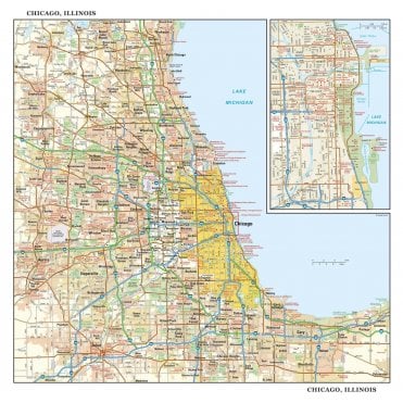 Chicago, Illinois Wall Map, large