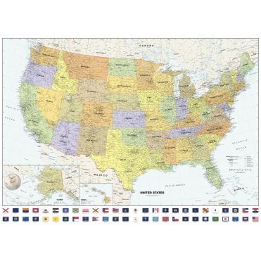 Classic USA Wall Map with Flags