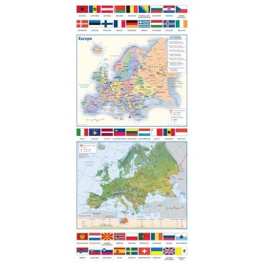 Europe Political & Physical Continent Map with Country Flags