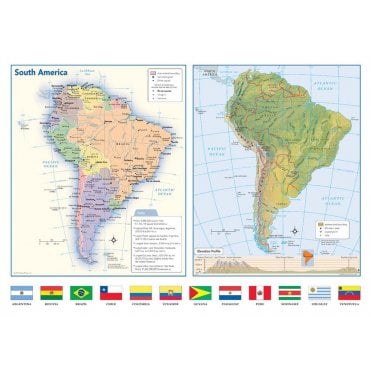 South America Political & Physical Continent Map with Countr