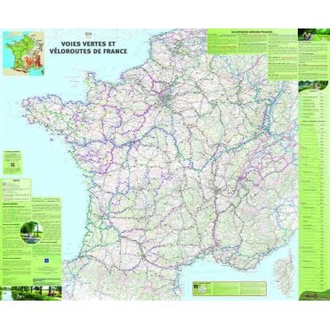 Greenways & Cycle Routes of France Laminated Wall map