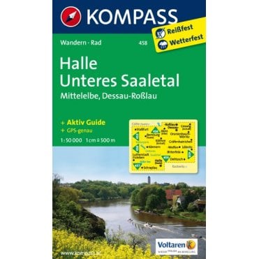 Hall, Lower Saale Valley, Middle Elbe, Dessau Roßlau | Kompass hiking map 458