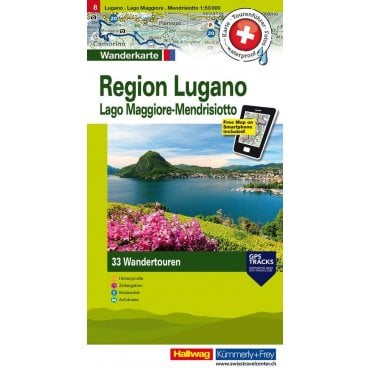 Hallwag Hiking tour map 8: Lugano Region / Mendrisiotto