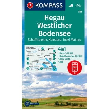 Hegau, Western Lake Constance, Schaffhausen, Konstanz, Mainau | Kompass hiking map 783