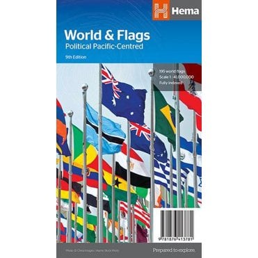 World Political Pacific Centred Map (Folded) with Flags