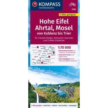 High Eifel, Ahr Valley, Mosel, from Koblenz to Trier | Kompass cycling map 3338