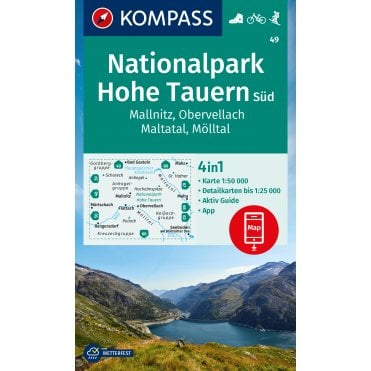 Hohe Tauern National Park (South), Mallnitz, Obervellach, Maltatal, Molltal | Kompass hiking map 49