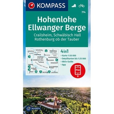 Hohenlohe, Ellwanger Berge, Crailsheim, Schwabisch Hall, Rothenburg ob der Tauber | Kompass hiking map 774