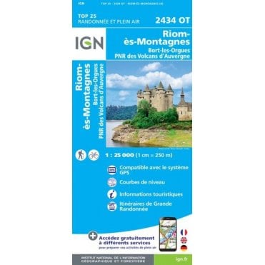 2434OT - Riom-Es-Montagnes/Bort-les-Orgues PNR Volcans Auvergne map